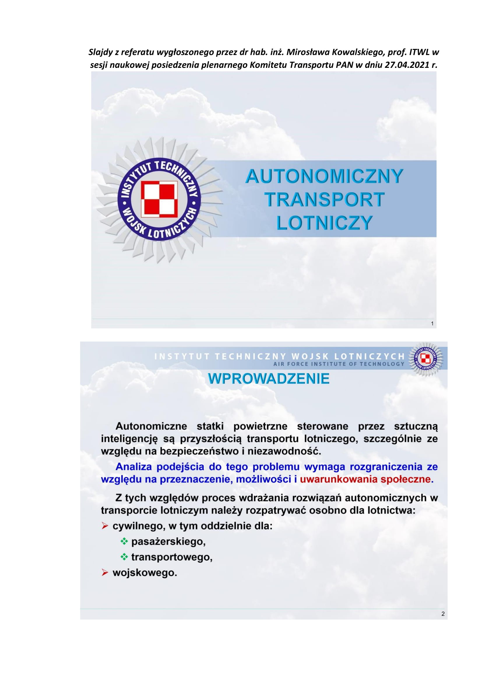 Autonomiczny transport lotniczy 01